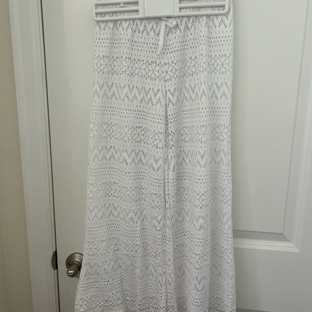 White Crochet Flowy Pants